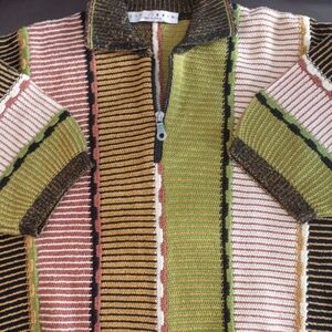 Chic Multi Colored Italian Knit Short Sleeve Sweater. Men's LG. Like NEW